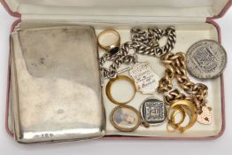 A SMALL BOX OF ITEMS, to include a silver Aide Memoire, hallmarked 'William Neale' Birmingham