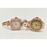 TWO LADYS 9CT GOLD EARLY 20TH CENTURY 'ROLEX' WRISTWATCHES, the first an AF manual wind watch