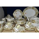 A THIRTY NINE PIECE ROYAL CROWN DERBY 'GREEN DERBY PANEL' DINNER SERVICE, comprising two tureens,