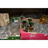 FOUR BOXES OF GLASSWARE, to include ink wells, wine glasses, champagne glasses, cocktail glasses,