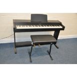 A TECHNICS SX-OC8 DIGITAL PIANO with music holder, two pedals and a Bespeco folding seat (PAT pass