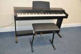 A TECHNICS SX-OC8 DIGITAL PIANO with music holder, two pedals and a Bespeco folding seat (PAT pass
