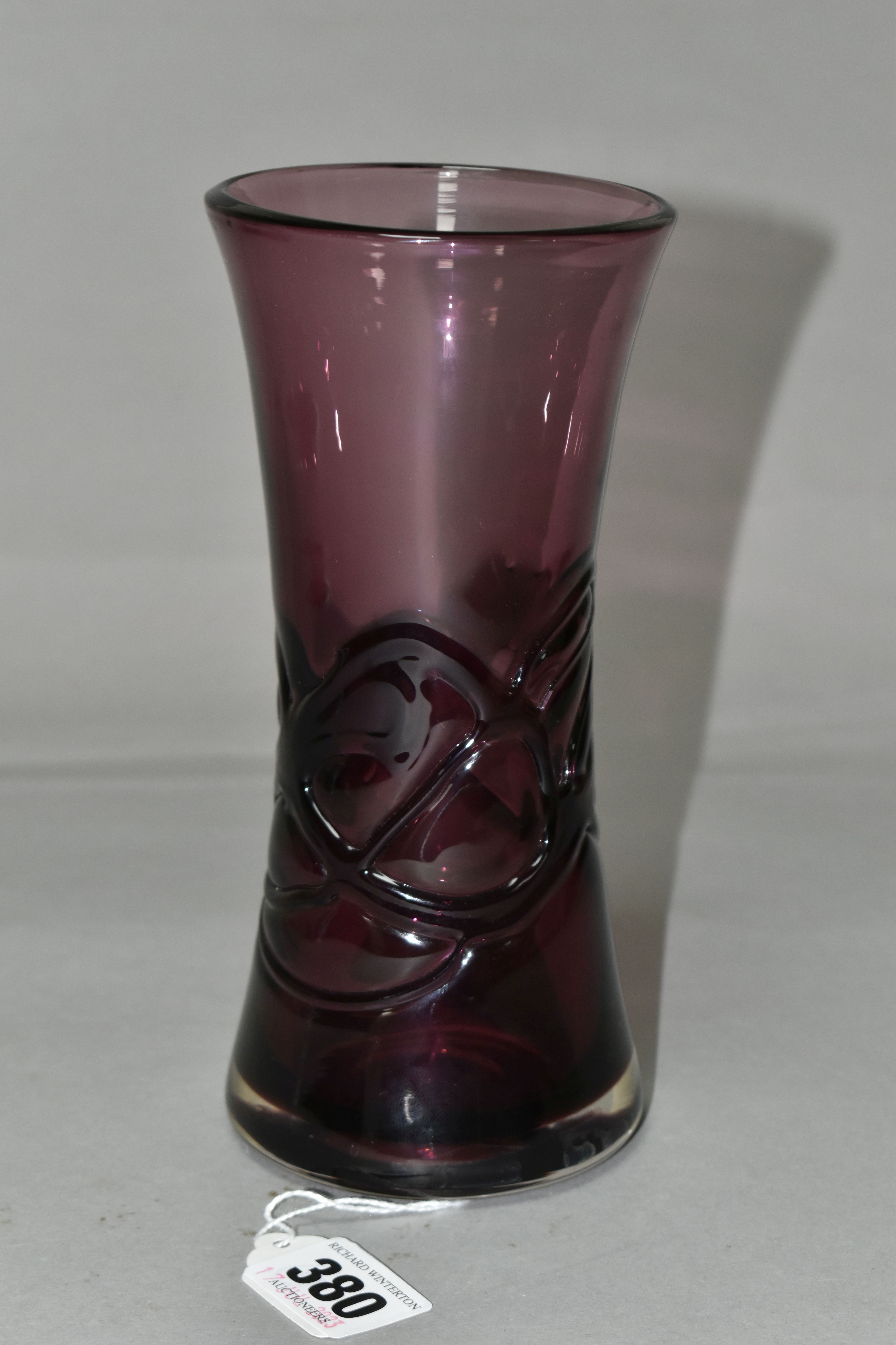 A WHITEFRIARS RANDOM STRAP DESIGN VASE, aubergine colour, pattern number 9797 designed by Geoffrey - Image 2 of 5