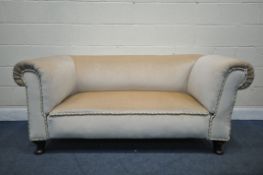 A VICTORIAN BEIGE UPHOLSTERED DROP END SOFA, length 174cm x depth 86cm x height 78cm (condition -