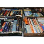 FOUR BOXES OF BOOKS containing approximately 123 miscellaneous titles in hardback and paperback