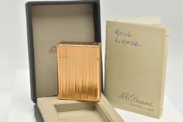 A 'S.J.DUPONT' LIGHTER, a signed gold plated lighter, encased in a signed box also including an