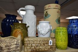 A GROUP OF WEST GERMAN AND OTHER CERAMICS, to include four Scheurich vases: a floor standing vase no