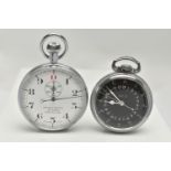A 'HAMILTON WATCH CO' MILITARY ISSUE G.C.T TWENTY FOUR HOUR POCKET WATCH AND A STOP WATCH, round