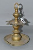 A 19TH CENTURY BRASS JUDEAN SABBATH HANGING OIL LAMP, with seven Star platform and dished well