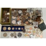 A LARGE PLASTIC BOX OF WORLD COINAGE, to include a Canada dollar to cent 1967 6 coin set, other