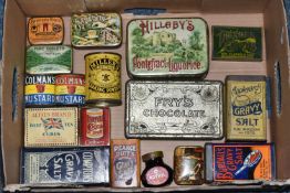 A QUANTITY OF ASSORTED VINTAGE ADVERTISING TINS, including Hillaby's Pontefract Liquorice, Tabloid