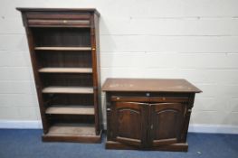 A DISTRESSED MAHOGANY SIDEBOARD, with two drawers, above two doors, width 117cm x depth 49cm x