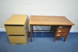 A MID CENTURY DESK, with three drawers, width 122cm x depth 61cm x height 72cm, along with a beech