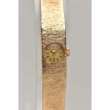 A LADYS 9CT GOLD 'BEUCHE-GIROD' WRISTWATCH, manual wind, round gold dial signed 'Bueche-Girod',
