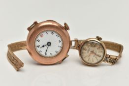 TWO LADYS 9CT GOLD WRISTWATCHES, the first an AF manual wind with, round white dial, Arabic numerals
