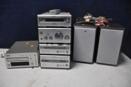 A TEAC R-H300 STEREO CASSETTE DECK along with a Sony stacking hi-fi system with a pair of Sony SS-