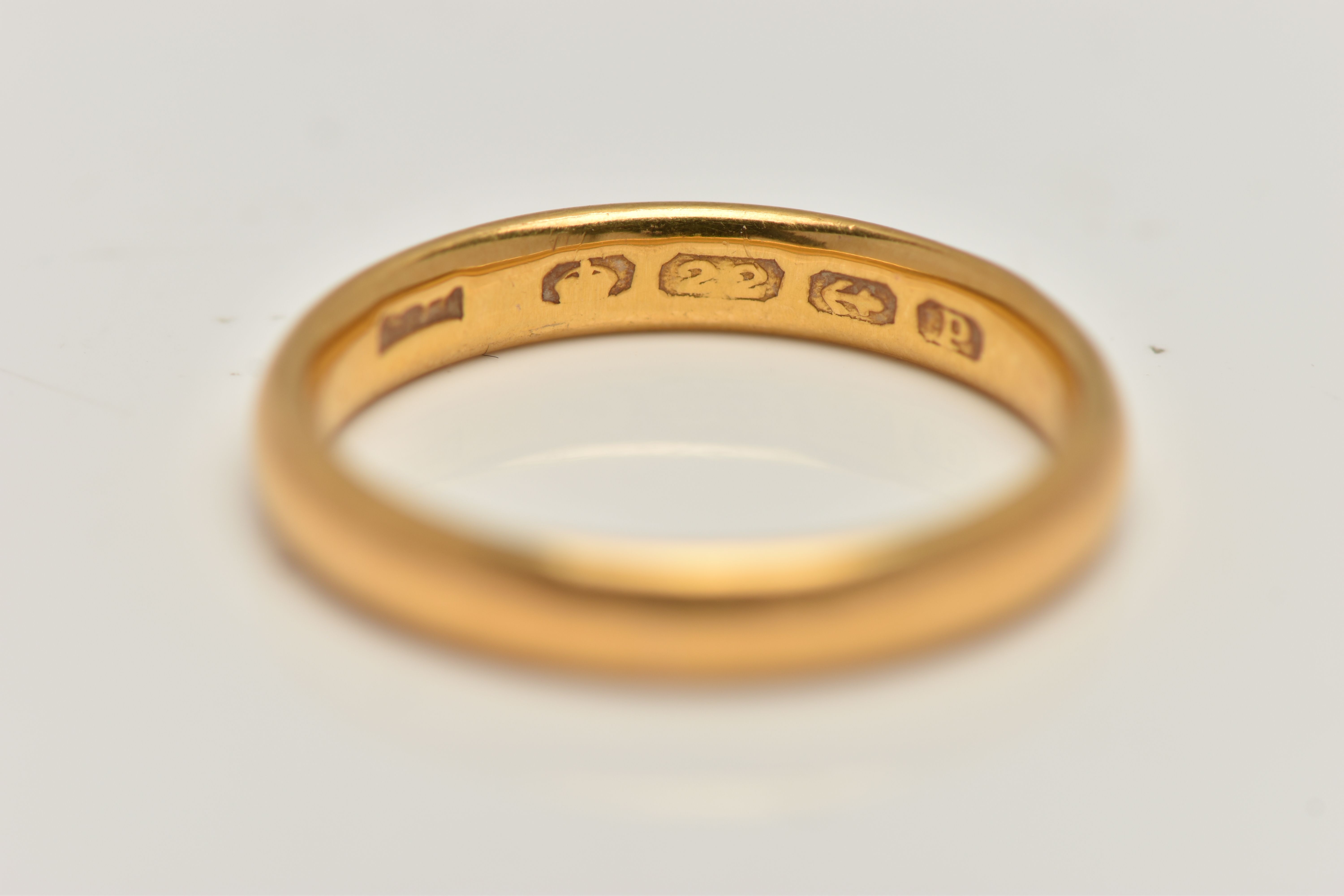 A 22CT GOLD BAND RING, polished band, approximate band width 3.3mm, hallmarked 22ct Birmingham, ring - Image 2 of 2