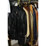 A GROUP OF VINTAGE LEATHER AND SUEDE MEN'S AND LADIES JACKETS AND SUITS, comprising a 'Pioneer Wear'