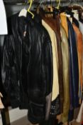 A GROUP OF VINTAGE LEATHER AND SUEDE MEN'S AND LADIES JACKETS AND SUITS, comprising a 'Pioneer Wear'