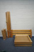 A MODERN PINE KING SIZE BEDSTEAD, with slats and two drawers (condition - lots of surface marks