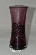 A WHITEFRIARS RANDOM STRAP DESIGN VASE, aubergine colour, pattern number 9797 designed by Geoffrey