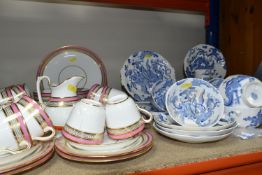 LATE 19TH CENTURY ROYAL WORCESTER AND COPELAND TEAWARE, a pink and gilt banded Copeland tea set