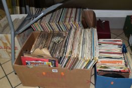 THREE BOXES OF RECORDS AND A SINGLES CASE, to include approximately one hundred and forty LPs,