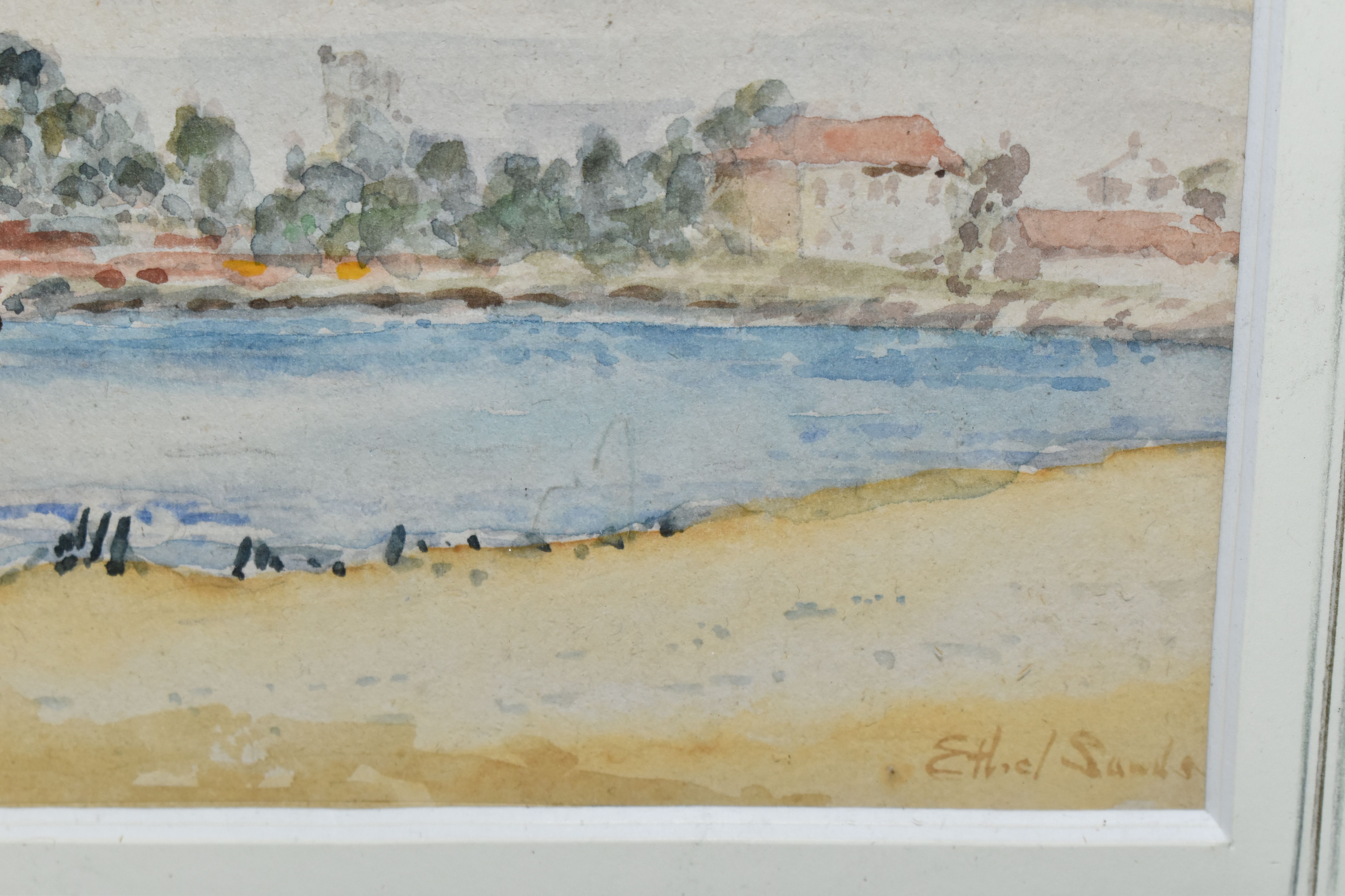 ETHEL SANDS (1873-1962) 'VENICE LIDO', a view across the lido with boats on the water and Venice - Image 3 of 3