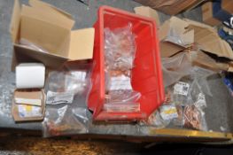 A PLASTIC TRAY AND TWO BOXES OF COPPER WASHERS imperial and metric, 20 different sizes (this lot