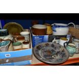 THREE BOXES AND LOOSE CERAMICS, to include a Glyn Colledge for Denby mug depicting a huntsman and