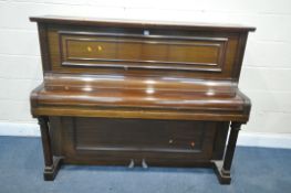 A JOSEPH H RILEY MAHOGANY OVERSTRUNG PIANO, width 154cm x depth 64cm x height 121cm (condition -