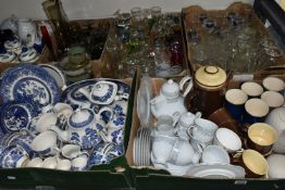 SIX BOXES OF GLASSWARE AND CERAMICS, to include a Hornsea Pottery 'Concept' teapot, milk jug and