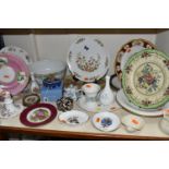 A GROUP OF CERAMICS, to include a boxed Wedgwood blue jasperware heart shaped trinket box, a