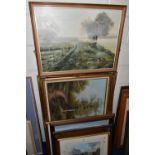 A SELECTION OF 20TH CENTURY PAINTINGS AND PRINTS, comprising two still life watercolours with an