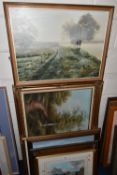 A SELECTION OF 20TH CENTURY PAINTINGS AND PRINTS, comprising two still life watercolours with an