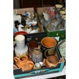 THREE BOXES AND LOOSE CERAMICS AND GLASS WARES, to include a Mason's Regency coffee pot, a Poole