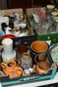 THREE BOXES AND LOOSE CERAMICS AND GLASS WARES, to include a Mason's Regency coffee pot, a Poole