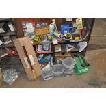 A SELECTION OF TOOLS AND ACCESSORIES including three Stanley and four Tapeline 5m tape measures, a