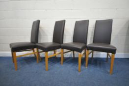 A SET OF FOUR BROWN LEATHER DINING CHAIRS (condition - good)
