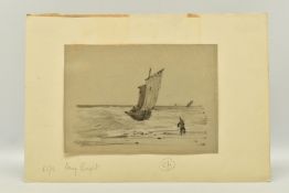 CIRCLE OF HENRY BRIGHT (1814-1873) A SAILING BOAT APPROACHING SHORE, unsigned, black chalk