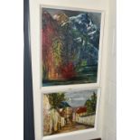 A SMALL QUANTITY OF PAINTINGS AND PRINTS ETC, to include an oil on board Alpine landscape signed and