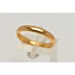 A 22CT GOLD BAND RING, polished band, approximate band width 3.3mm, hallmarked 22ct Birmingham, ring