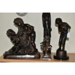 A GROUP OF BRONZED FIGURES, comprising a large bronze figure group Putti and a goat, indistinctly