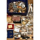 A BOX OF ASSORTED ITEMS, to include ladys and gents fashion wristwatches with names to include '