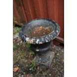 A BLACK PAINTED CAST IRON CAMPAGNA URN, diameter 48cm x height 60cm (condition - paint loss and