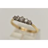A FIVE STONE DIAMOND RING, a graduated line of five brilliant cut diamonds in claw settings to the