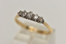 A FIVE STONE DIAMOND RING, a graduated line of five brilliant cut diamonds in claw settings to the