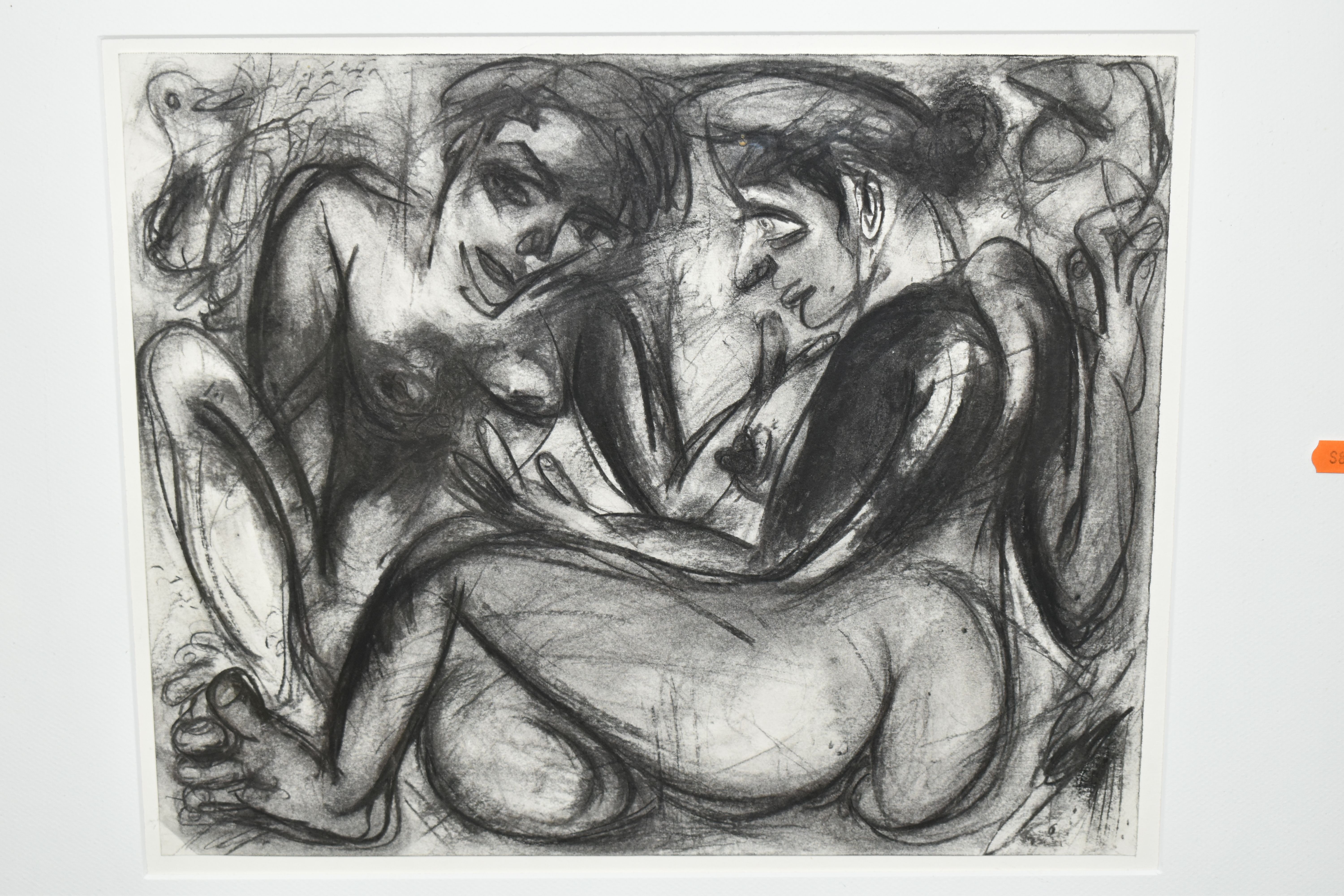 AN UNSIGNED PRINT DEPICTING NUDE FIGURES, a bird motif to the top left corner, approximate size 29cm - Image 2 of 4