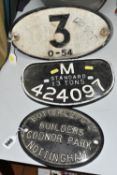 THREE CAST RAILWAY SIGNS, comprising a Midland 'Standard 13 Tons' wagon plate, an oval bridge
