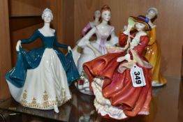 FIVE ROYAL DOULTON FIGURINES, comprising Top O' the Hill HN1834 (hat possibly repainted?), Country